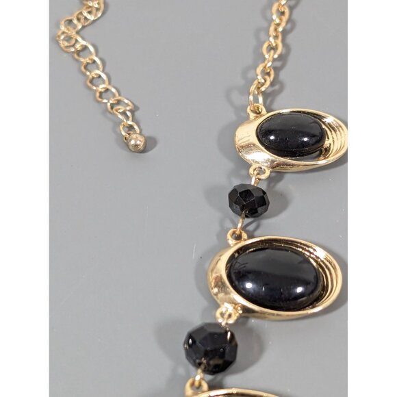 Charming Charlie Black Oval Cabochon Gold Tone Statement Necklace 23" - Picture 4 of 8